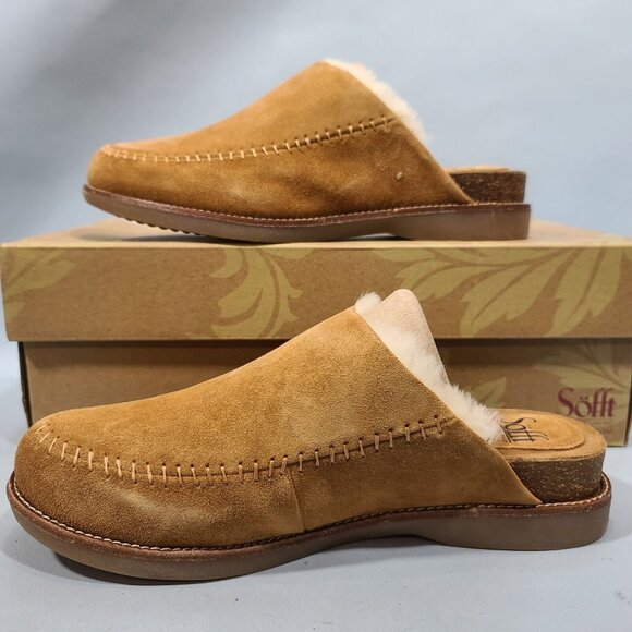 Söfft Bellflower Saddle Italian Suede Shearling Clogs Mule Womens Size 8.5M New - Picture 2 of 11